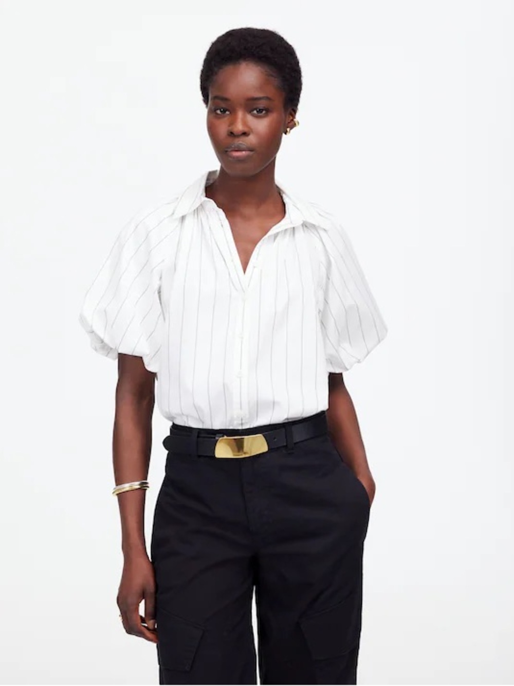 Madewell Shirred Bubble-Sleeve Button-Up Shirt